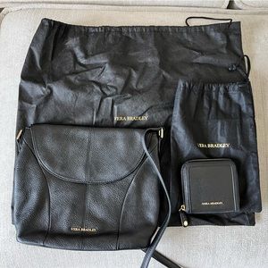 ECU VERA BRADLEY MEREDITH Black Leather Crossbody Bag and Matching Wallet